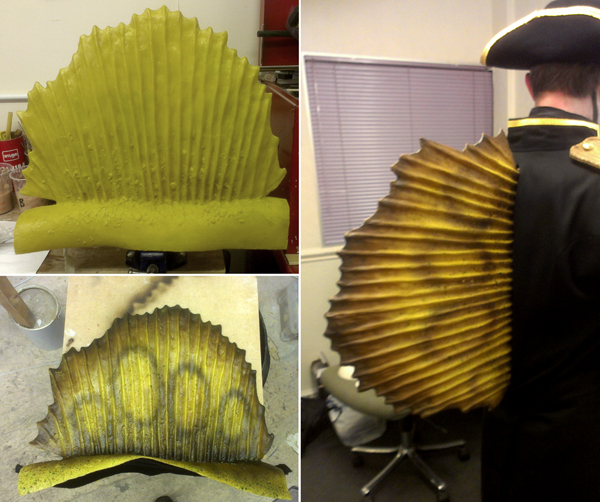 The crest was pretty straightforward to make - the real trick was in making the harness which supported it and then modifying the overcoat to allow it to appear out the back without damaging a beautifully made costume.