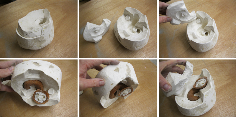 Sequence of images showing how rams horn mould worked